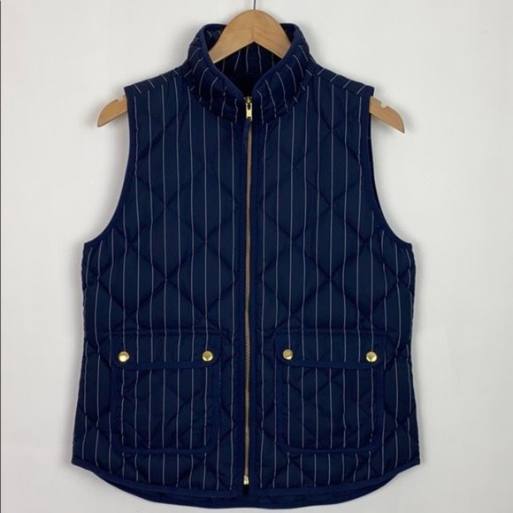 J.Crew S Puffer Vest Stripes Pinstripe Navy White - Picture 1 of 15